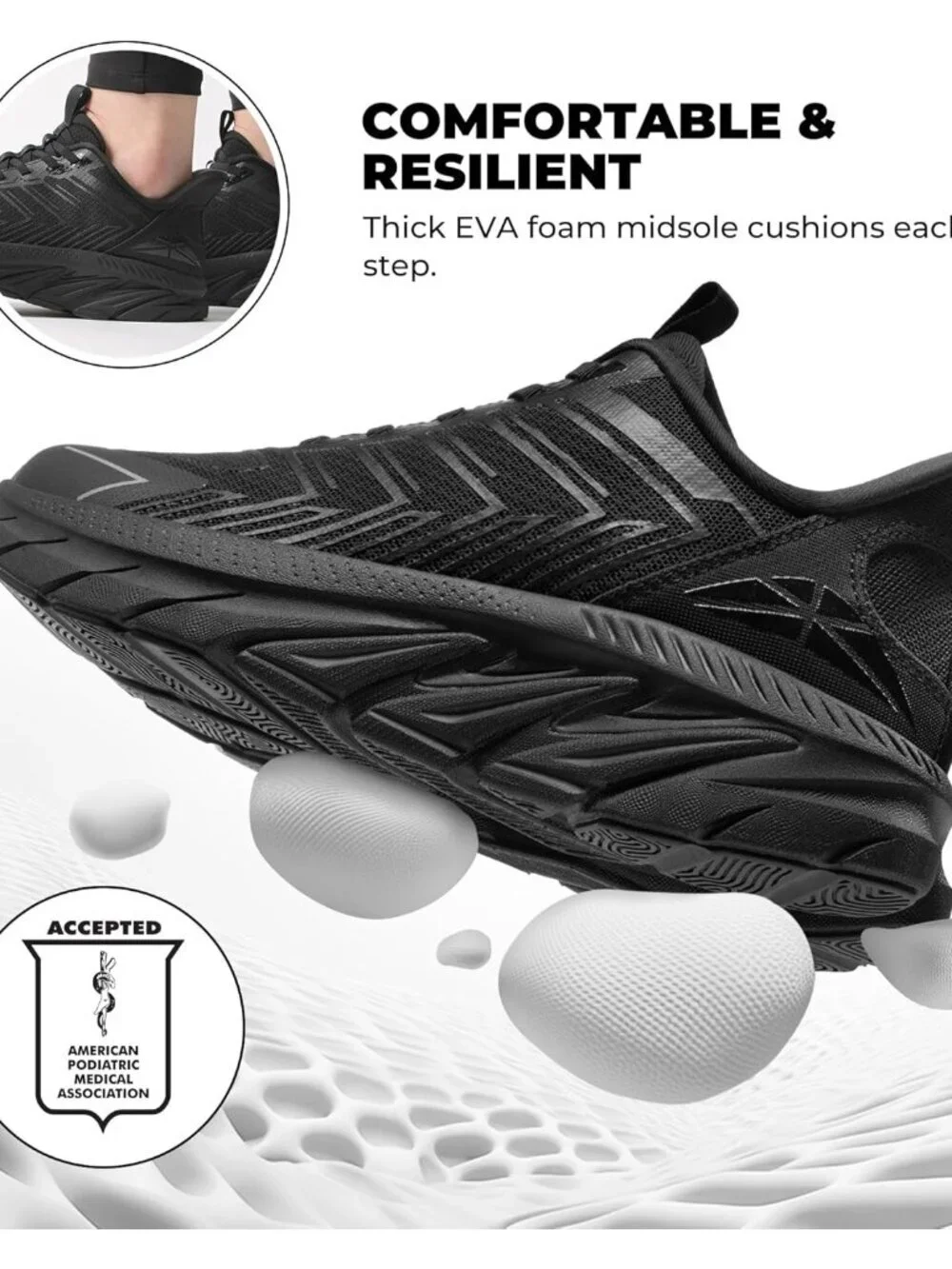 Women's All Black Slip On Walking Shoes Running Comfortable Breathable Sneakers